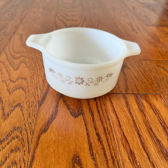 Dynaware Pyr-O-Rey Vintage Milk Glass Brown Daisy Casserole Bowl Dish Set of 4 - Picture 4 of 15